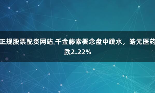 正规股票配资网站 千金藤素概念盘中跳水，皓元医药跌2.22%