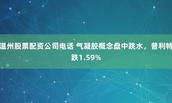 温州股票配资公司电话 气凝胶概念盘中跳水，普利特跌1.59%
