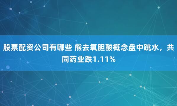 股票配资公司有哪些 熊去氧胆酸概念盘中跳水，共同药业跌1.11%